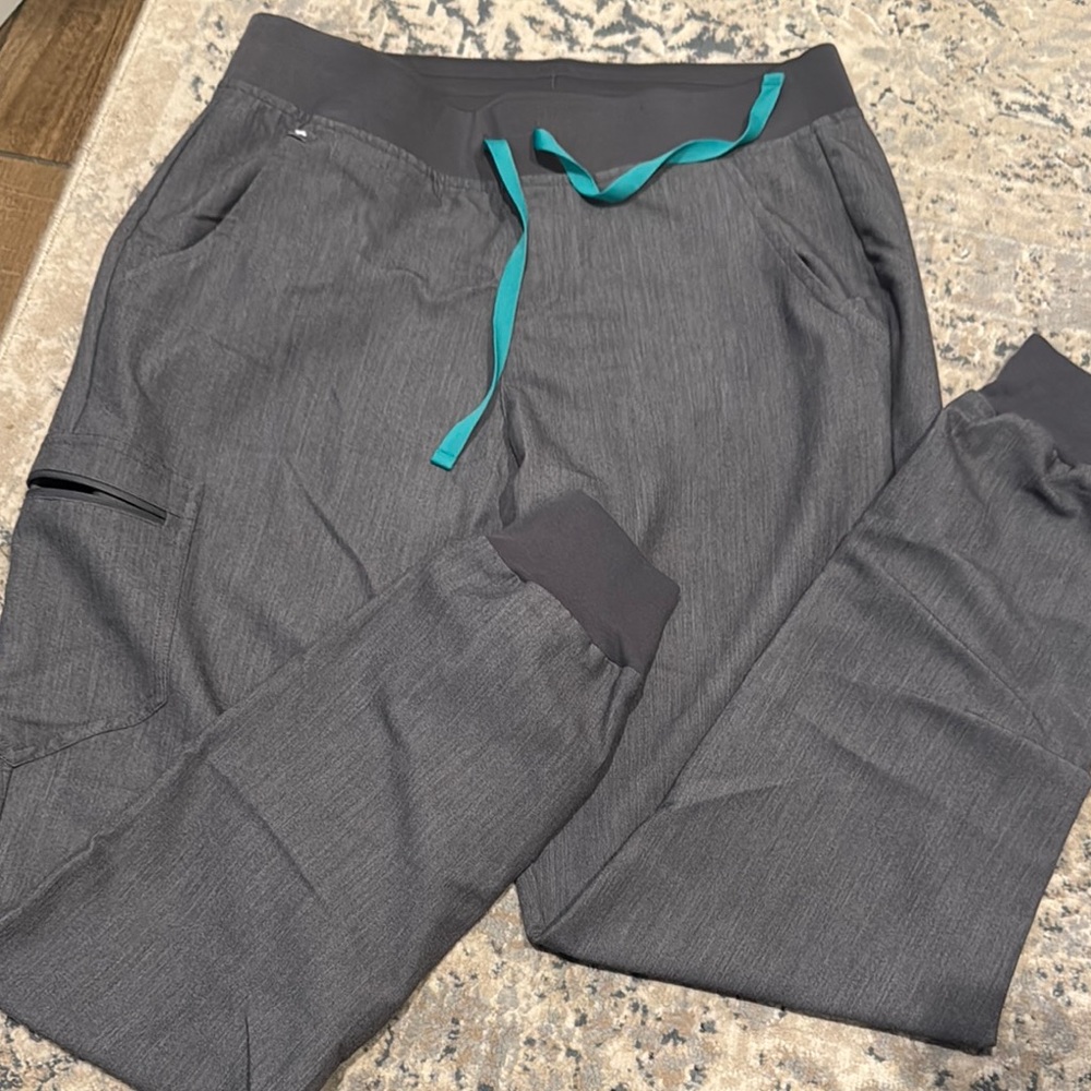 Figs Gray Joggers with Teal Drawstring